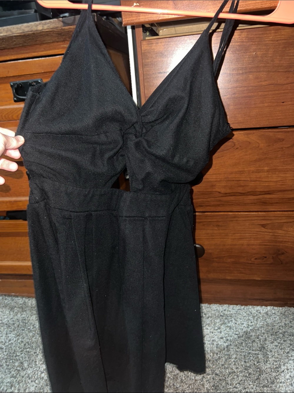 HYFVE Black Open Back Tie Romper with Front Cutout - Size M